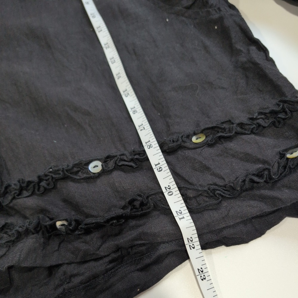 Bodil Womens Black Linen Ruffle Shell Button Top Lagenlook Blouse Size L - Picture 7 of 8